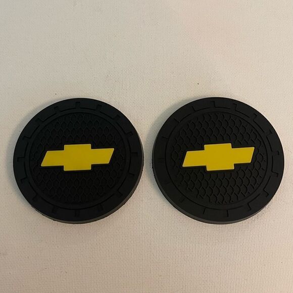 Chevrolet Car Cup Holder Coasters with Bow tie logo set of 2 NWT - Picture 1 of 4